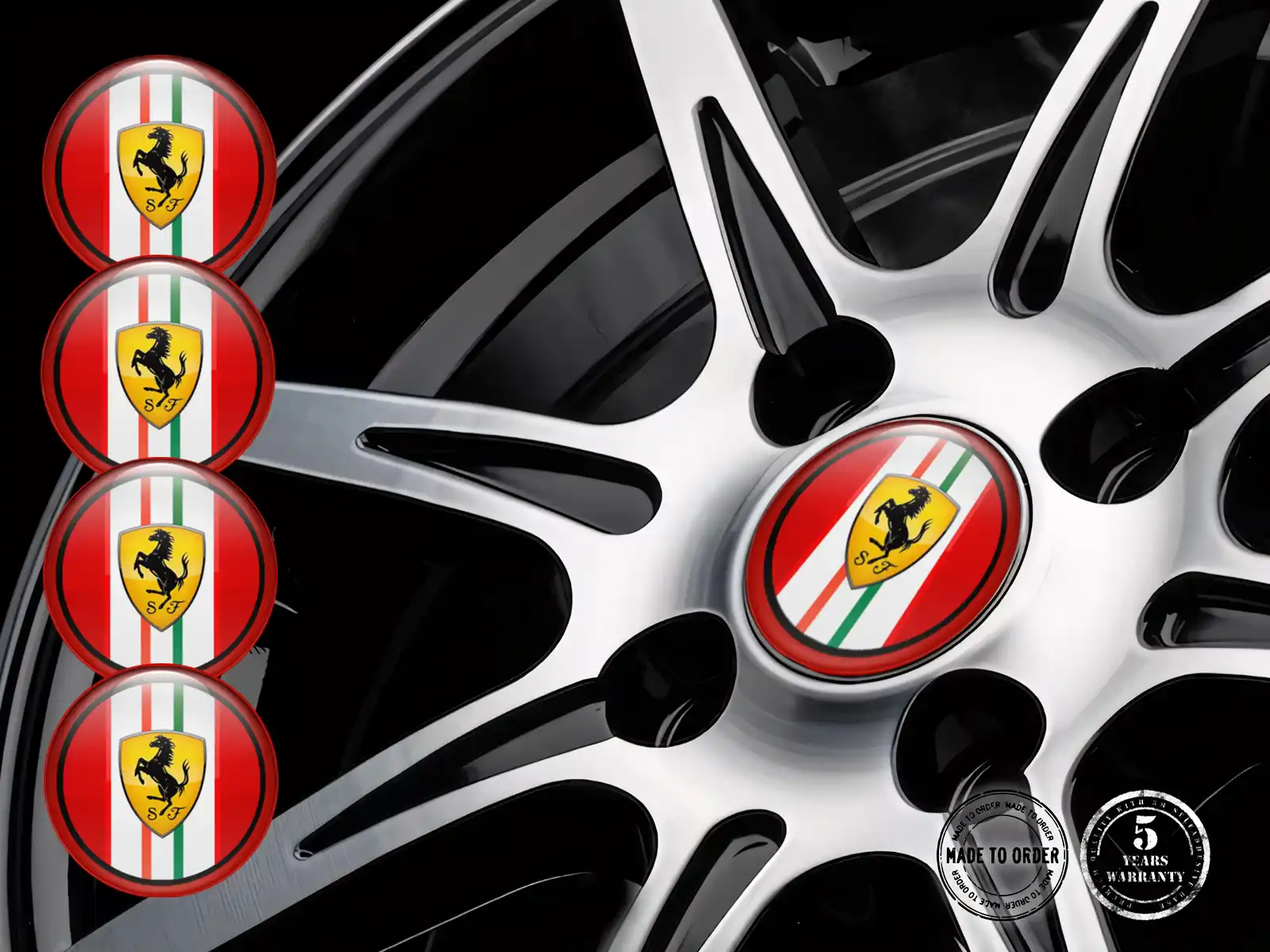 Ferrari Aufkleber auf Rädern Premium Dome Labels